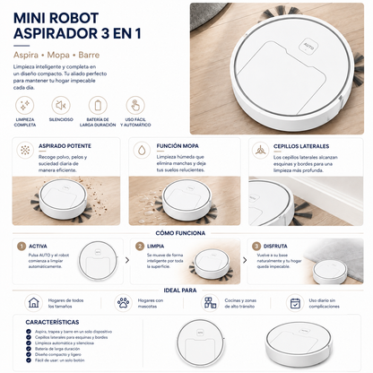 Mini Robot Aspirador Mopa y Escoba 3 en 1