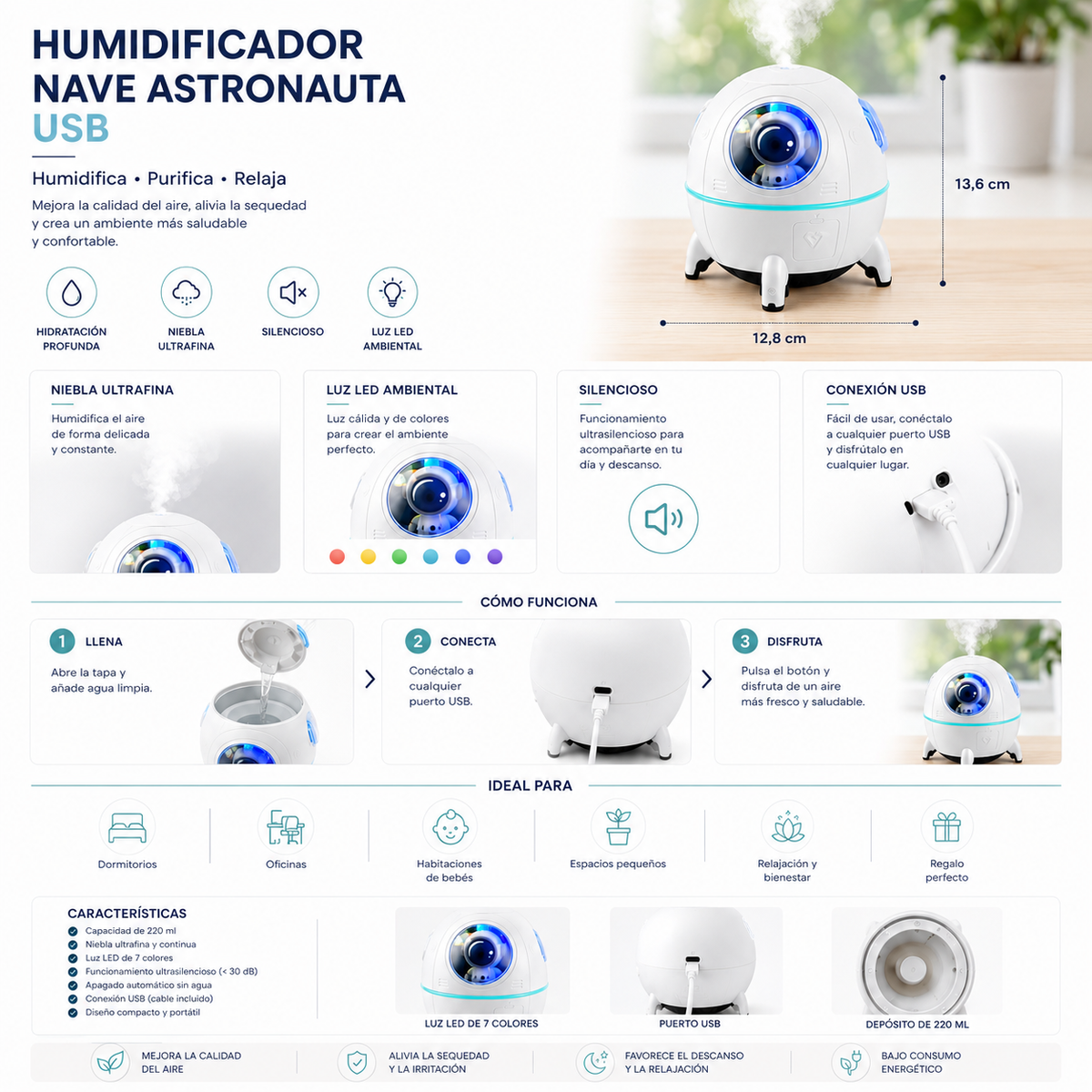 Humidificador nave astronauta USB
