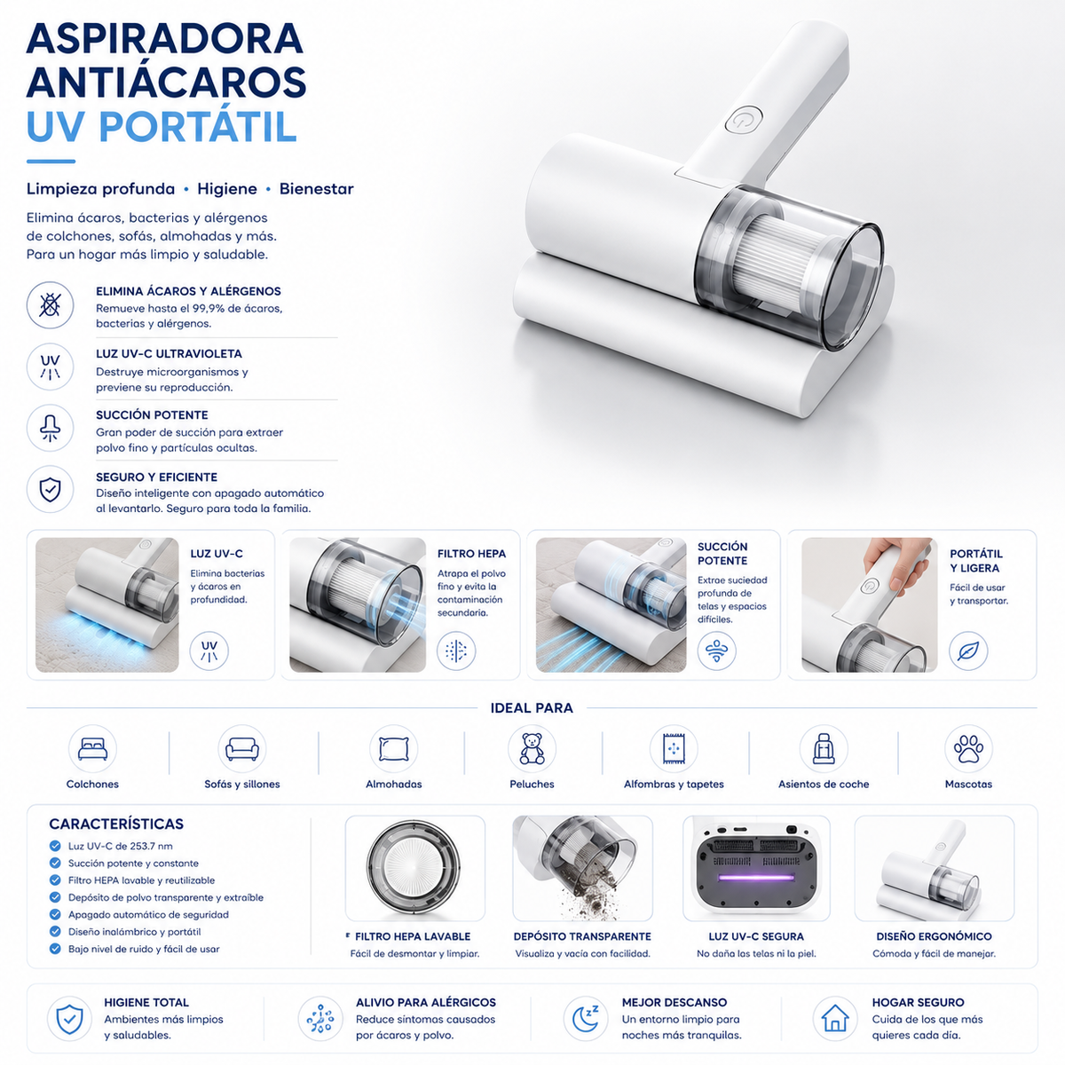 Aspiradora Antiácaros UV Portátil