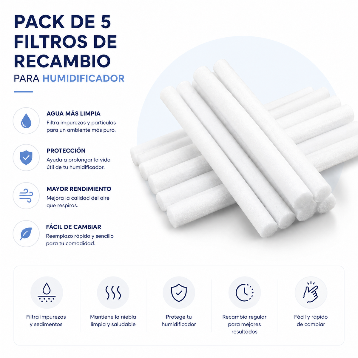 Pack de 5 filtros de recambio para humidificador