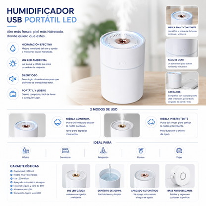 Humidificador USB portátil LED